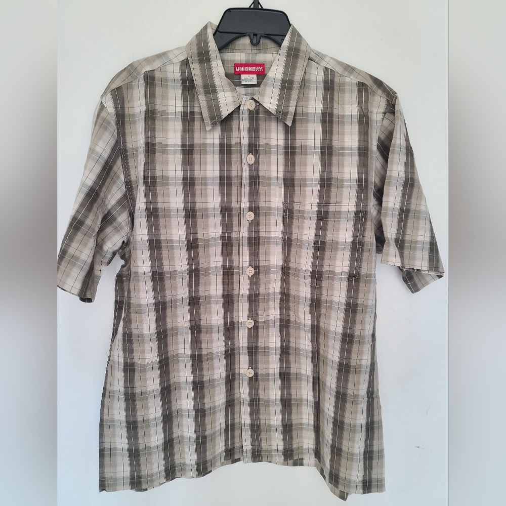 UnionBay Vintage Casual Men''s Button Down Plaid Short Sleeve Shirt Size Small